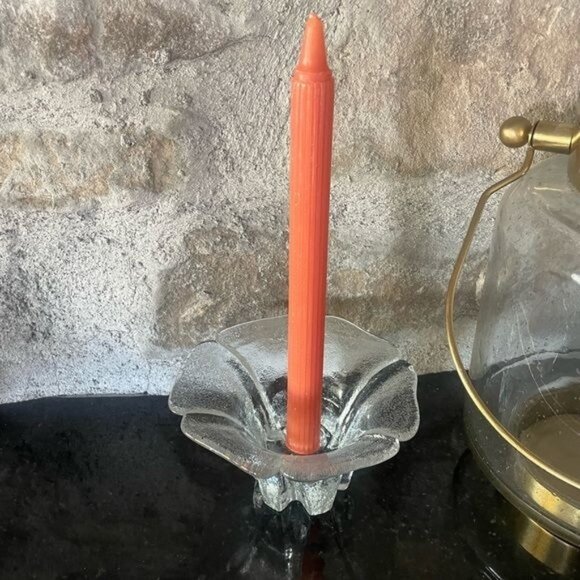 Vintage Blenko Textured Glass Flower Petal Taper Candle Holder Art Glass Candle - Picture 1 of 7